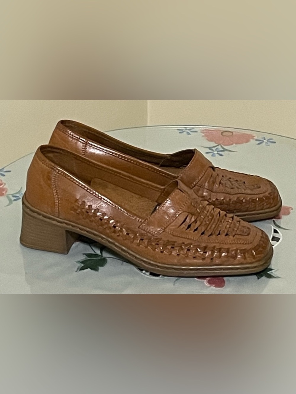 Rieker Woven Leather Loafers in Cognac Brown